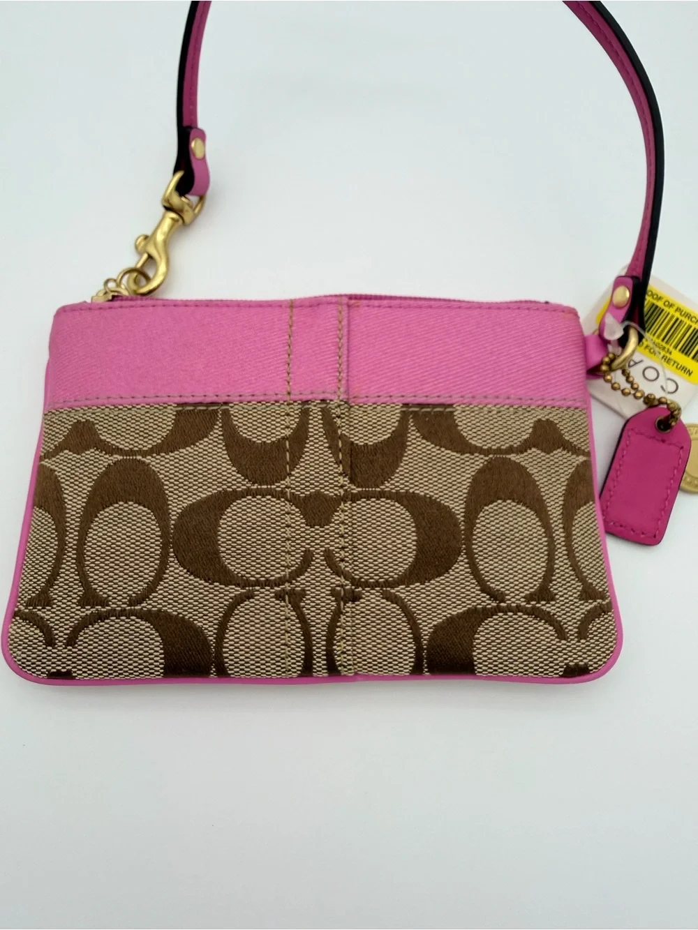 Coach Signature Canvas Wristlet in Pink Signature CC Brown Gold Hardware 41203
